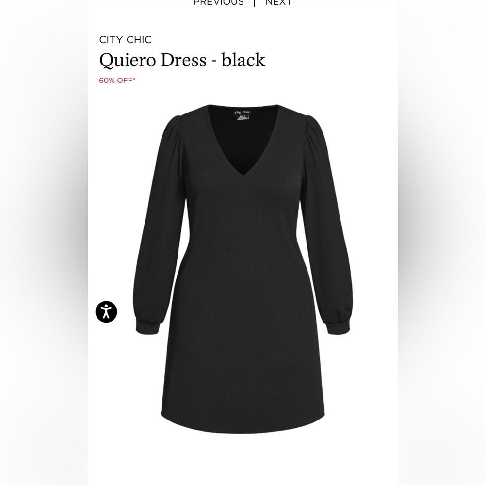 City Chic black V neck puff sleeve dress